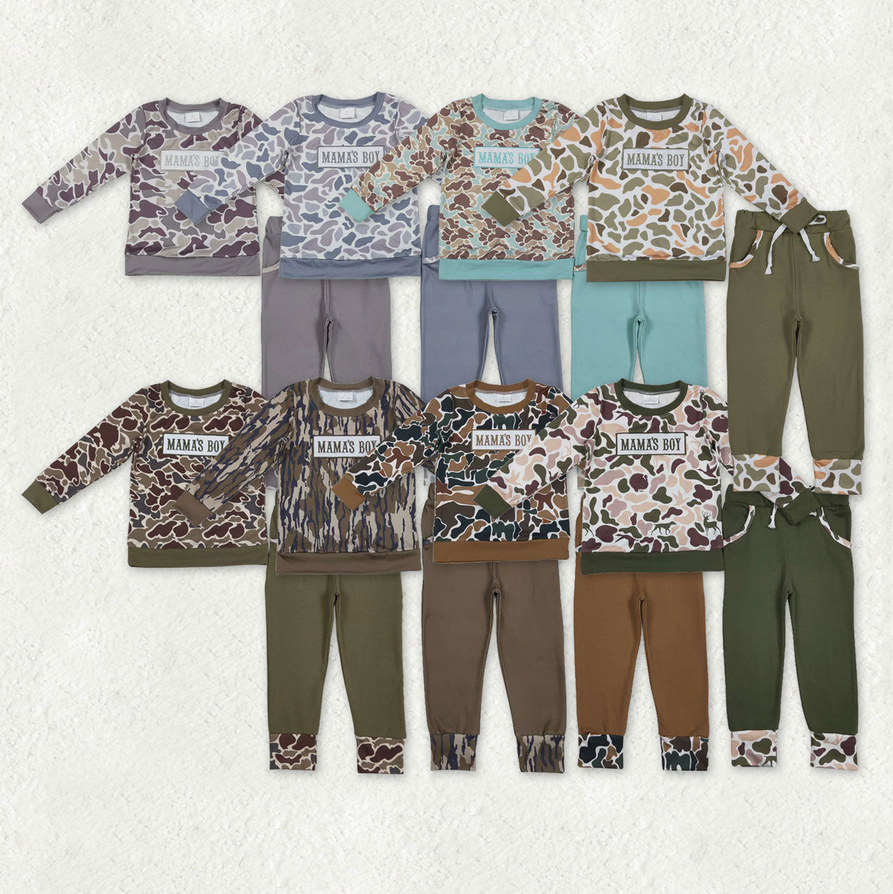 Sibling Baby Boys Embroidery Mama's Boy Camo Top Pockets Pants Clothes Sets