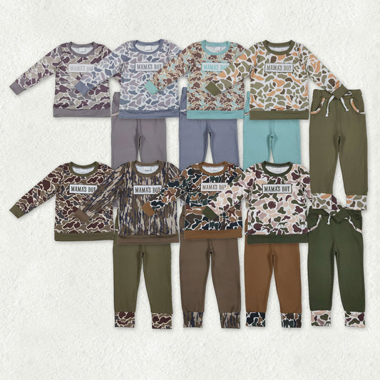Sibling Baby Boys Embroidery Mama's Boy Camo Top Pockets Pants Clothes Sets