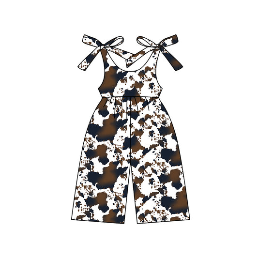 Preorder (moq 5)Baby Girls Western Cowhide Straps Summer Jumpsuits