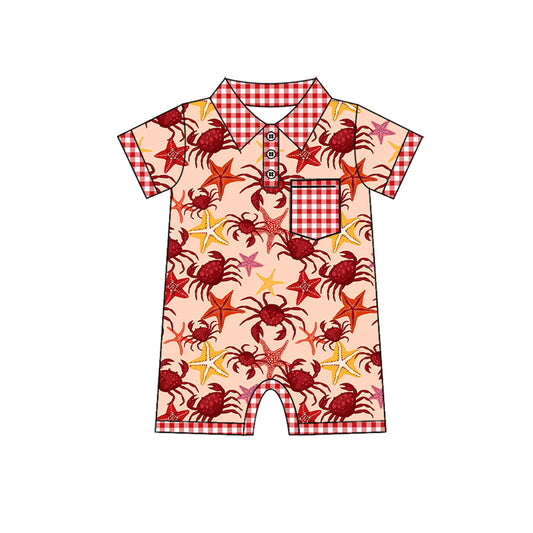 Preorder(moq 5)Baby Infant Boys Summer Crabs Pocket Rompers