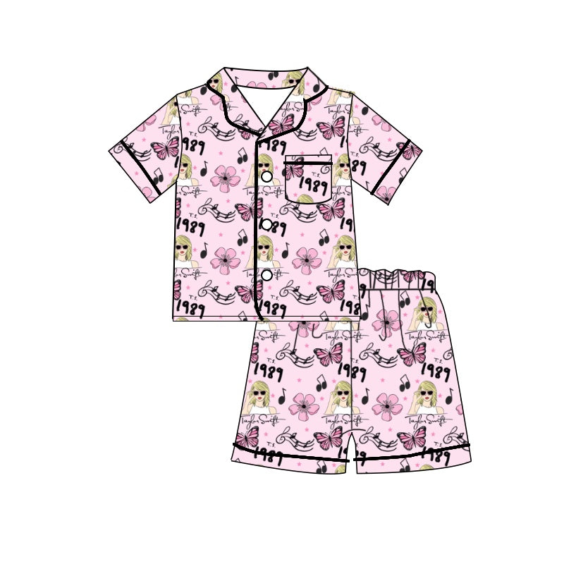 Baby Girls Short Sleeve Pop Singer Flowers Shirt Shorts Pajamas Clothes Sets preorder(moq 5)