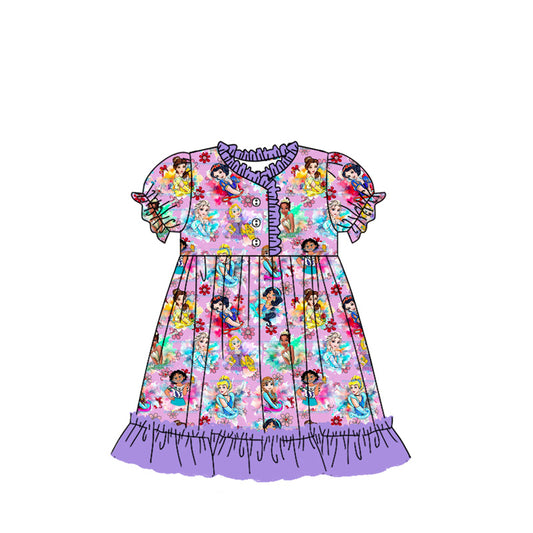 Preorder (moq 5)Baby Girls Princess Purple Ruffles Knee Length Dresses