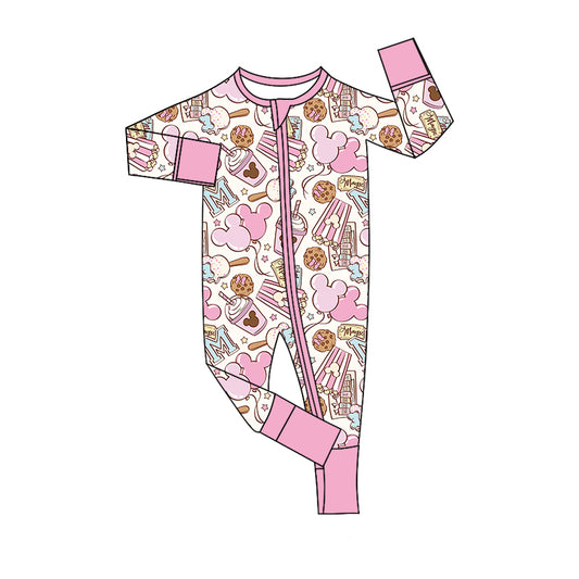 Baby Infant Girls Cartoon Mouse Pink Zip Rompers preorder(moq 5)