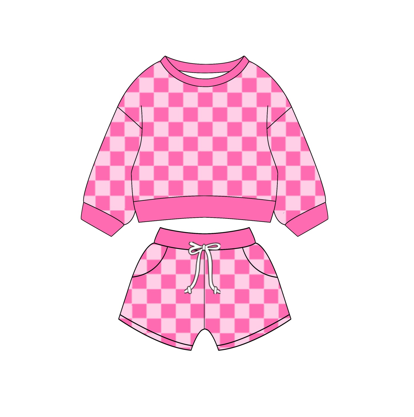 Baby Girls Hotpink Checkered Top Shorts Clothes Sets preorder(MOQ 5)