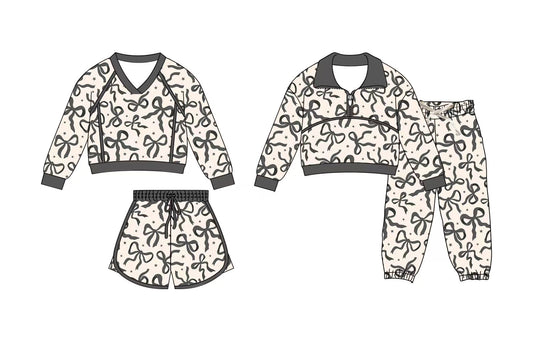 Preorder moq 5 (each item)Baby Girls Black Bows Stars Shirts Short Joggers Clothes Sets