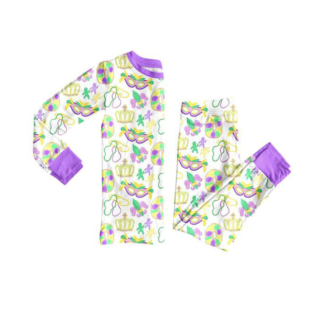 Preorder (moq 20)Baby Girls Bamboo Mardi Gras Anchors Masks Pajamas Sets