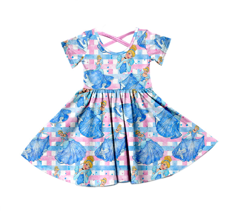 Baby Girls Short Sleeve Princess Blue Knee Length Dresses preorder(moq 5)