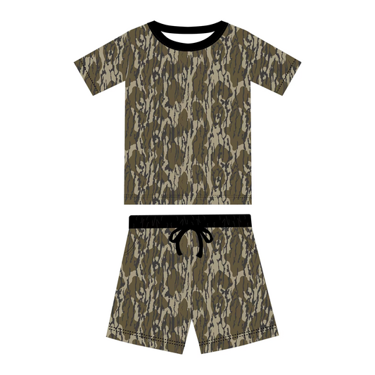 Preorder moq 5 Adult Women Olive Camo Top Pockets Short Pajamas Set