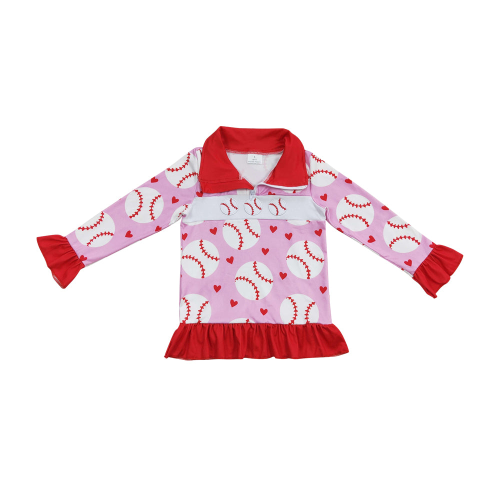 Baby Girls Pink Baseball Zip Long Sleeve Pullovers Tops