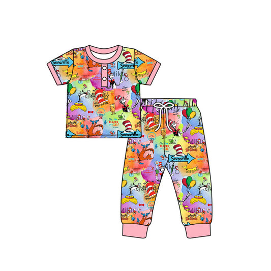 Preorder (moq 5)Baby Girls Dr Reading Elephant Top Pants Pajamas Clothes Sets
