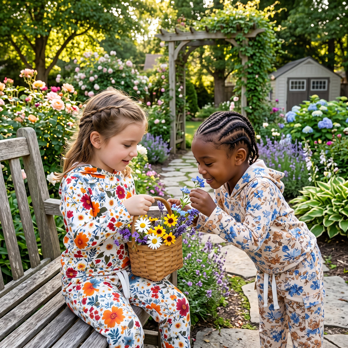 Sibling Baby Girls Colorful Flowers Hoodie Top Straight Pant Fall Clothes Sets