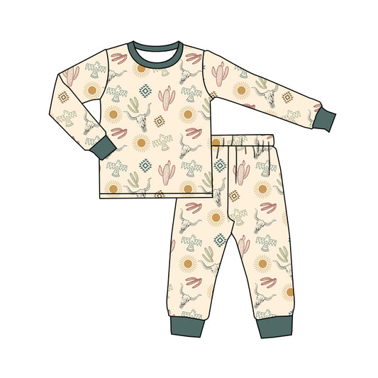 Baby Boys Wild Western Cow Top Cactus Pants Pajamas Clothes Sets Preorder(moq 5)