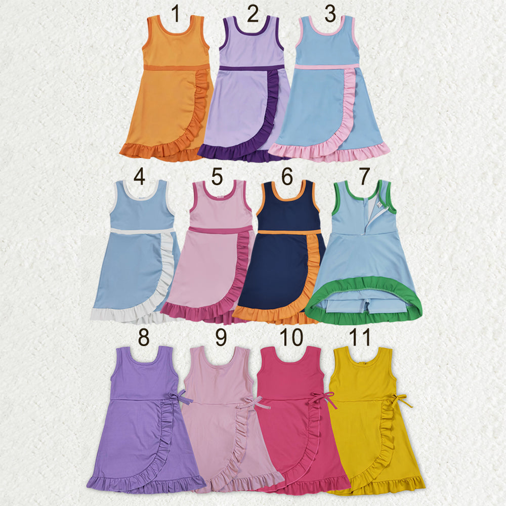 Sibling Baby Girls Sleeveless Yoga Active Shorts Ruffle Knee Length Dresses