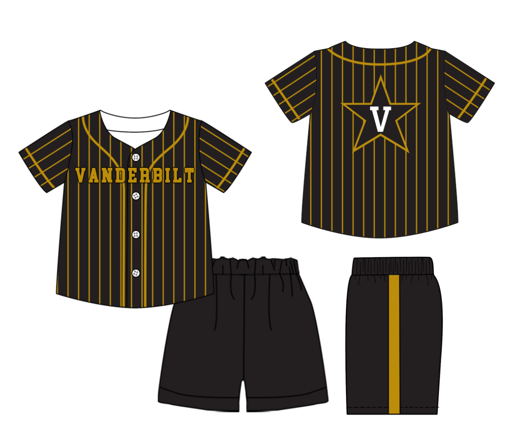 Preorder (moq 5)Baby Boys Gold Stripe Vanderbilt Button Top Shorts Team Clothes Sets