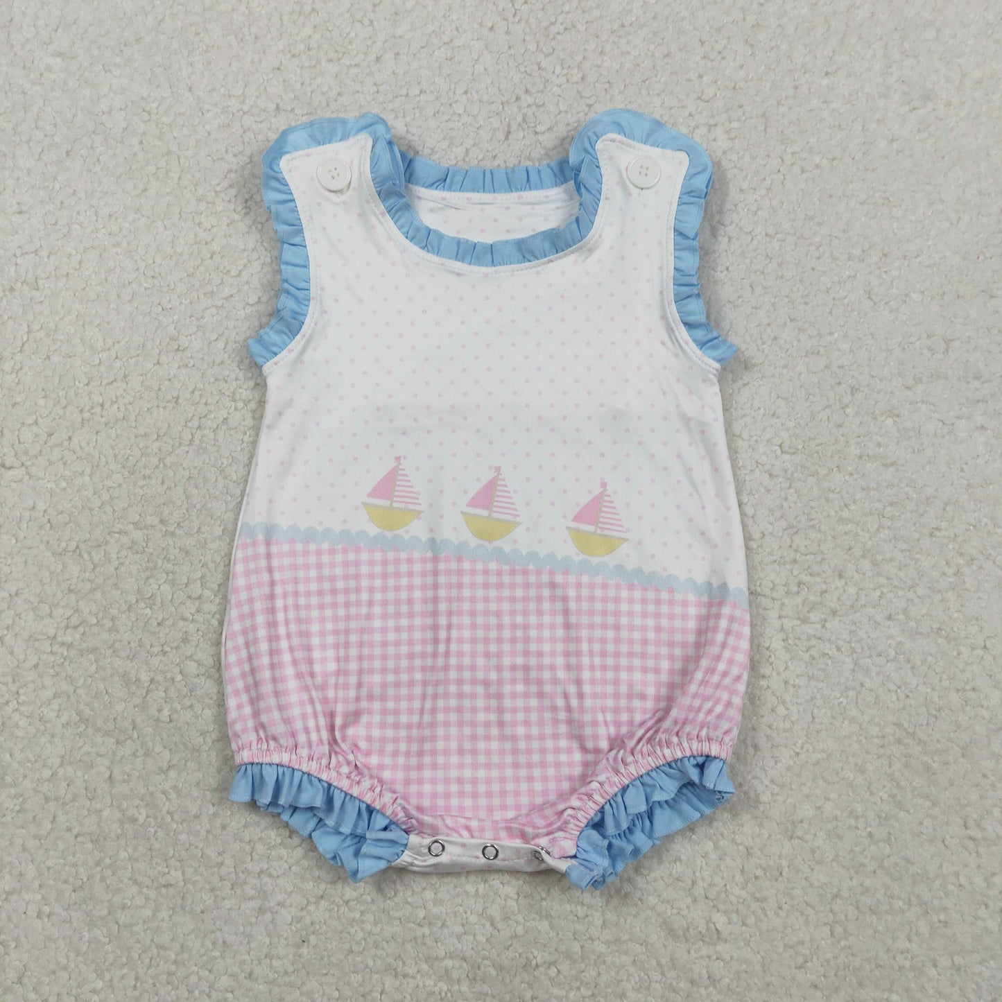 Baby Boys Sleeveless Boats Polka Dots Ruffle Rompers