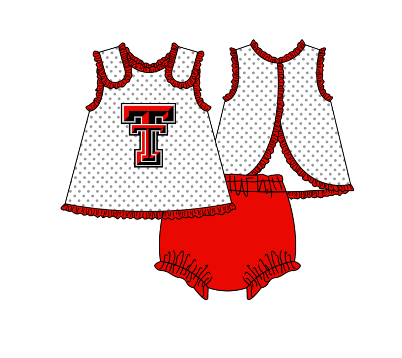 Preorder (moq 5)Baby Girls Sleeveless Red T Polka Dots Tunic Bummies Team Clothes Sets