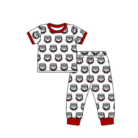 Baby Boys Bull dog Team Short Sleeve Shirt Red Pants Pajamas Clothing Sets Preorder(moq 5)