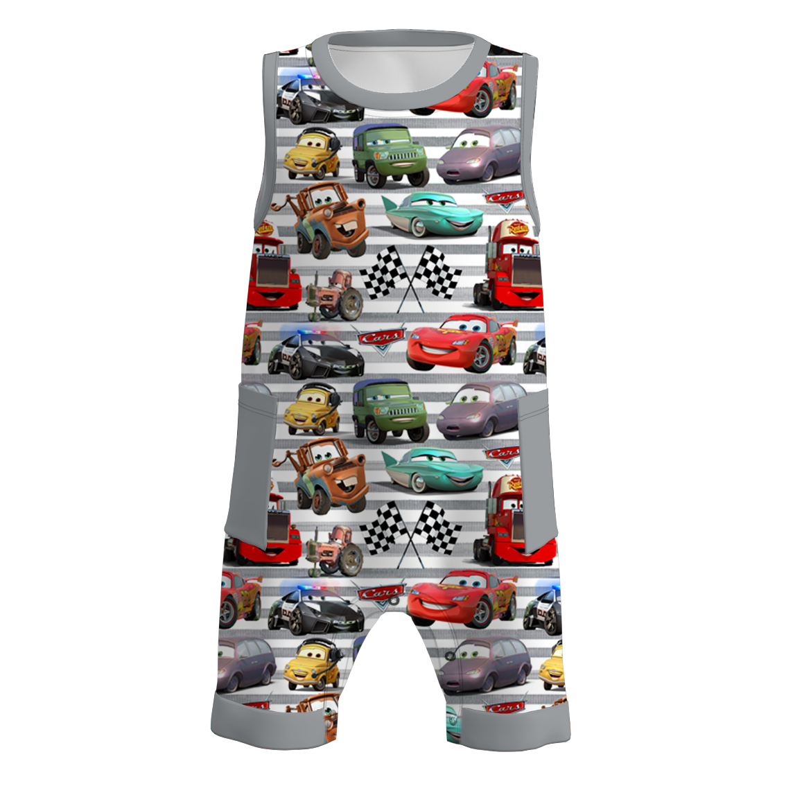 Baby Boys Racing Stripes Cars Pocket Sleeveless Rompers preorder(moq 5)