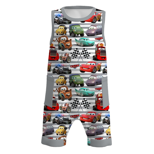 Baby Boys Racing Stripes Cars Pocket Sleeveless Rompers preorder(moq 5)