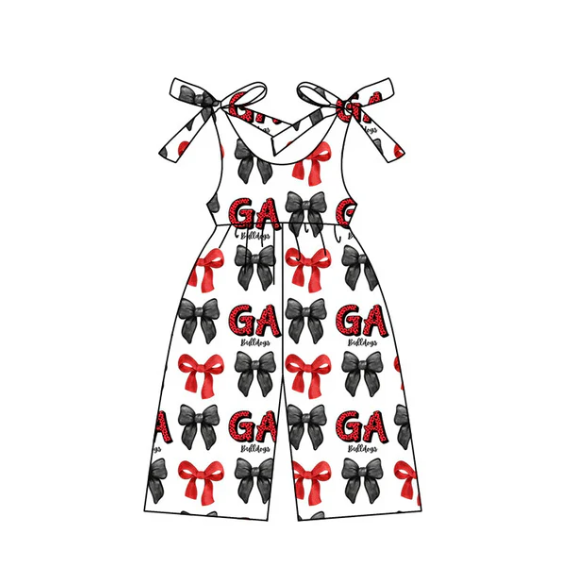 Preorder moq 5 Baby Girls Strap Bows Plaid GA Team Jumpsuits
