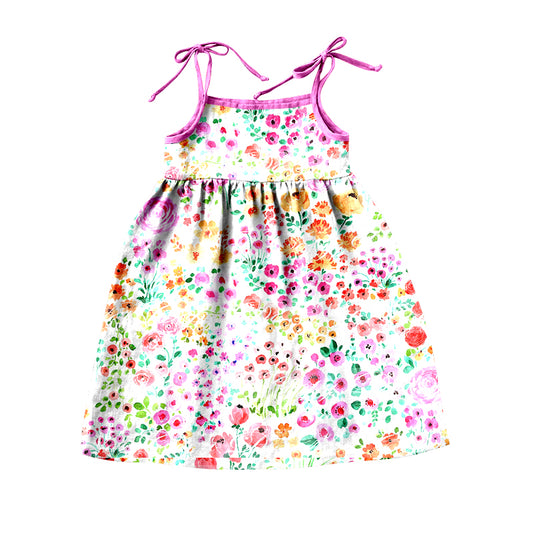 Baby Girls Flowers Pink Straps Knee Length Dresses preorder(moq 5)