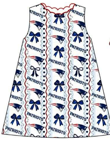 Preorder (moq 5)Baby Girls Sleeveless Patriots Bows Stripe Team Knee Length Dresses