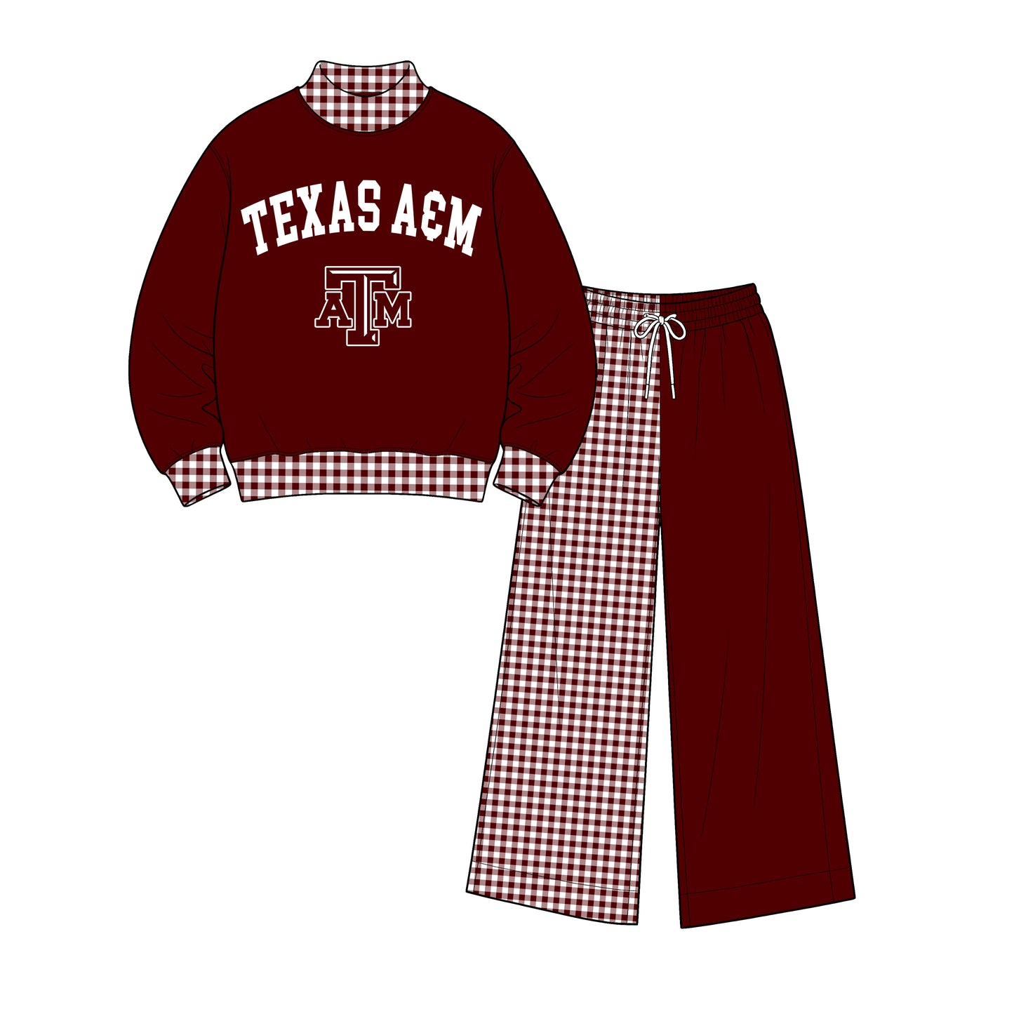 Preorder(moq 5)Baby Boys Long Sleeve Texas AM Top Wide Pants Team Clothes Sets