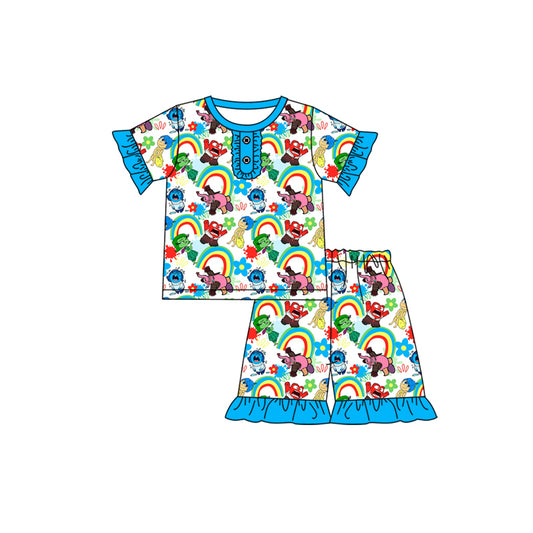 Preorder (moq 5)Baby Girls Monster Rainbow Tops Shorts Pajamas Clothes Sets