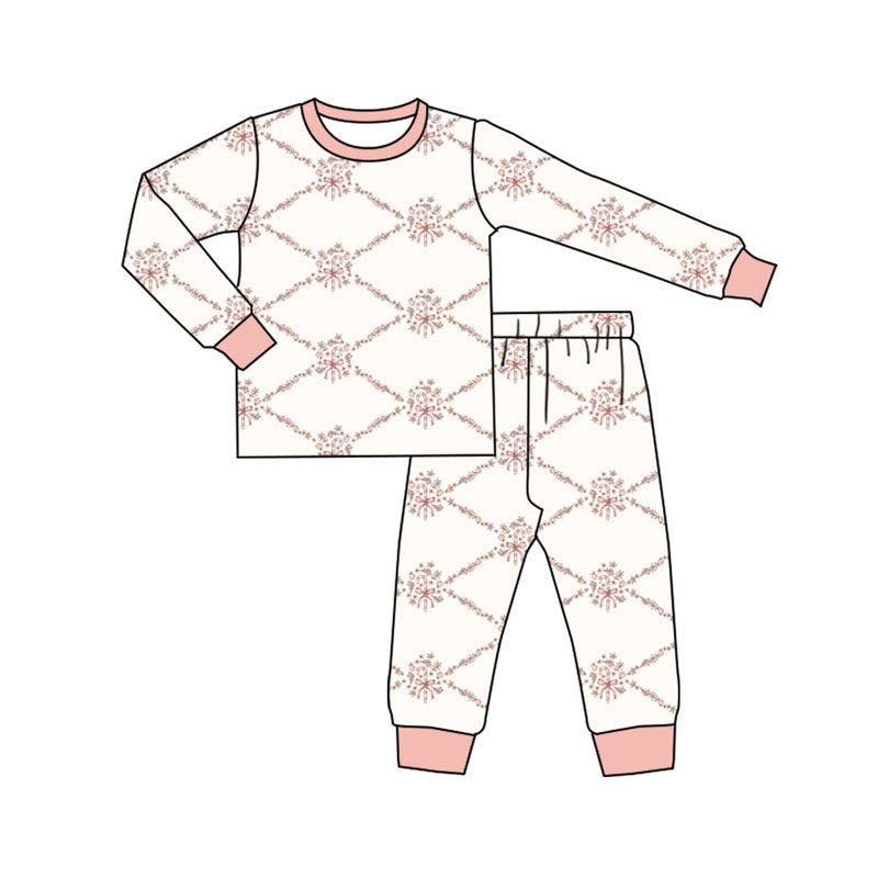 Preorder(moq 5) Baby Girls Flowers Candy Cane Top Pant Christmas Pajamas Sets
