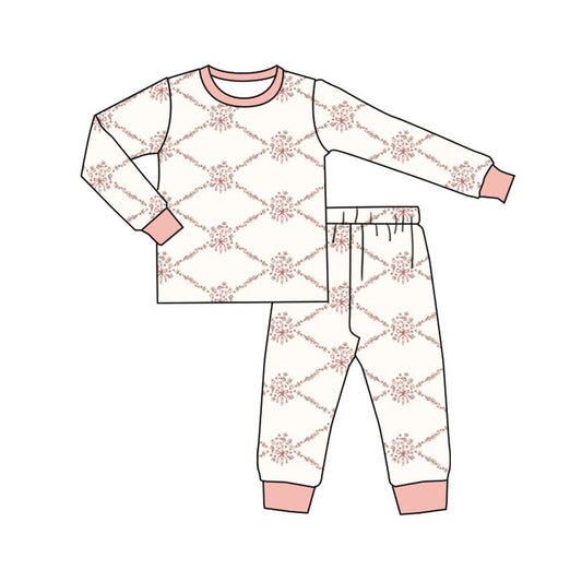 Preorder(moq 5) Baby Girls Flowers Candy Cane Top Pant Christmas Pajamas Sets