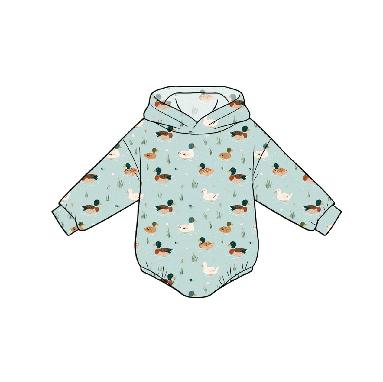 Preorder (moq 5)Baby Boys Long Sleeve Ducks Hunting Hoodie Rompers