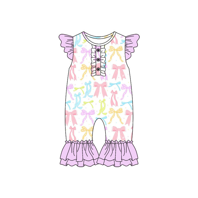 Preorder (moq 5)Baby Girls Colorful Bows Flutter Sleeve Rompers