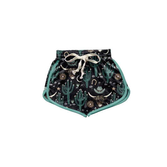 Preorder (moq 5)Baby Girls Black Cactus Bull Skull Sports Shorts Bottoms