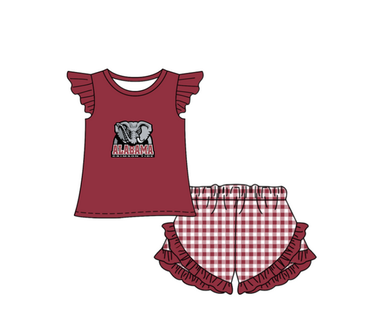 Preorder (moq 5)Baby Girls Alabama Top Checked Ruffle Short Team Clothes Set