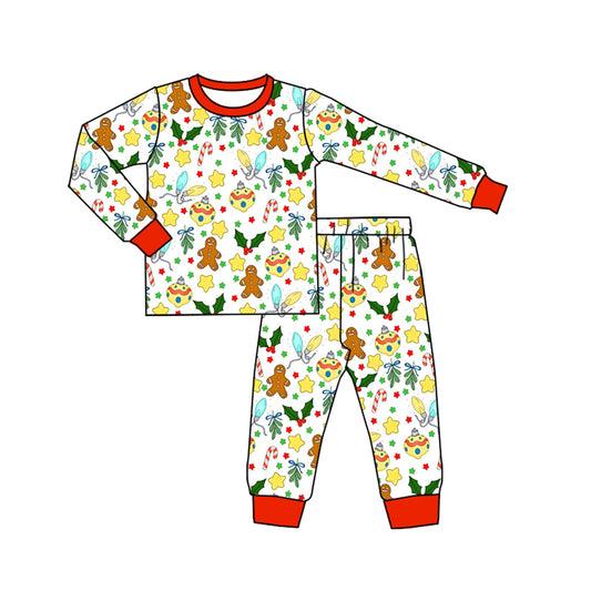 Preorder (moq 5)Baby Boys Long Sleeves Gingerbread Flowers Top Pant Pajamas Set