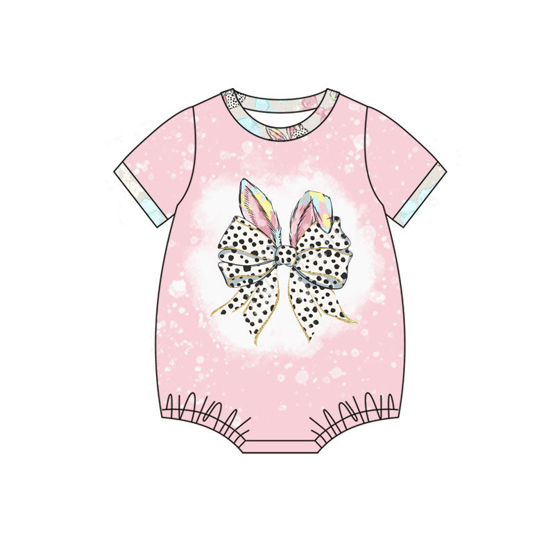 Preorder(moq 8)Baby Girls Rabbit Bows Short Sleeve Easter Rompers