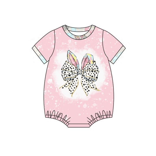 Preorder(moq 8)Baby Girls Rabbit Bows Short Sleeve Easter Rompers