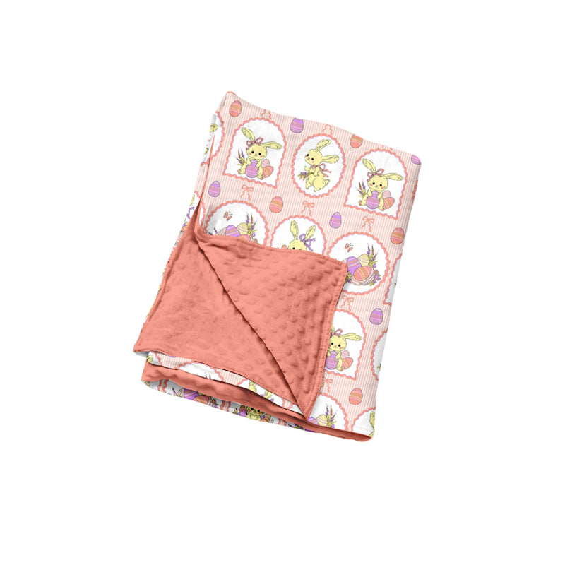 Preorder (moq 5) Baby Easter Bunny Basket Frame Mixed Print Minky Dot Back Baby Swaddle Blanket