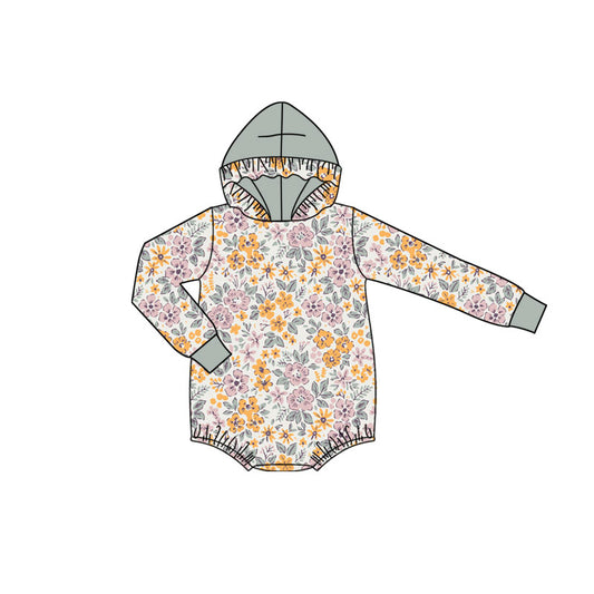 Preorder (moq 5)Baby Girls Long Sleeve Colorful Flowers Ruffle Hoodie Rompers