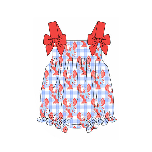 Preorder(moq 5)Baby Infant Girls Crawfish Bows Straps Summer Rompers