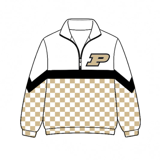 Preorder (moq 5)Baby Boys Gold Checked Purdue Boilermakers Team Zip Pullovers Top