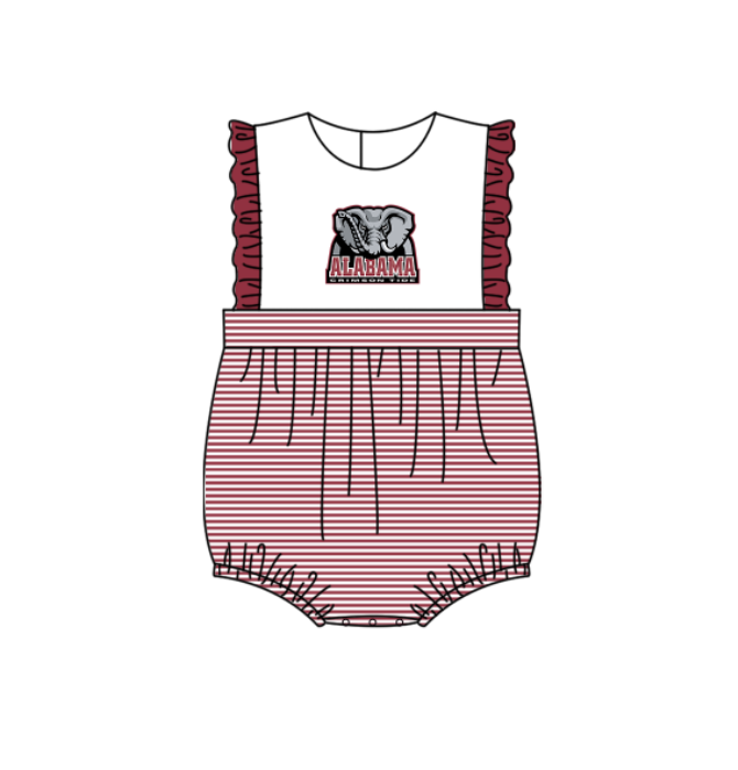 Preorder (moq 5)Baby Girls Sleeveless Alabama Team Ruffle Rompers