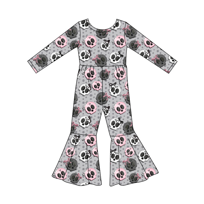 Preorder (moq 5)Baby Girls Ghost Bows Bell Bottom Halloween Jumpsuits