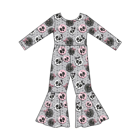 Preorder (moq 5)Baby Girls Ghost Bows Bell Bottom Halloween Jumpsuits