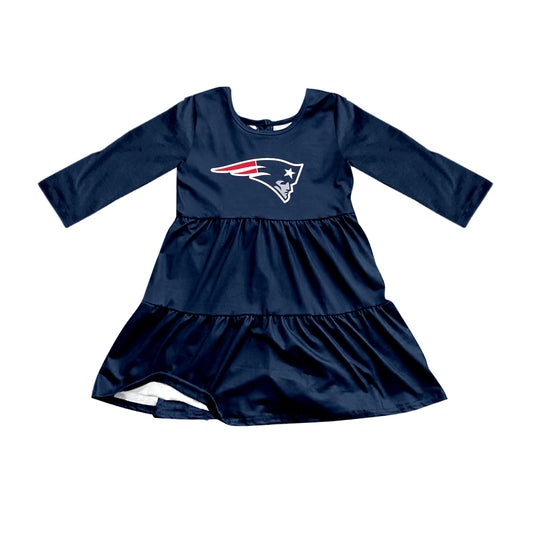 Preorder (moq 5)Baby Girls Navy Long Sleeves 4th Of July Shorts Team Knee Length Dresses