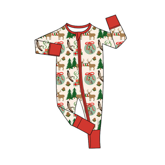 Preorder (moq 5)Baby Boys Bows Gifts Trees Christmas Two Way Zip Convertible Rompers