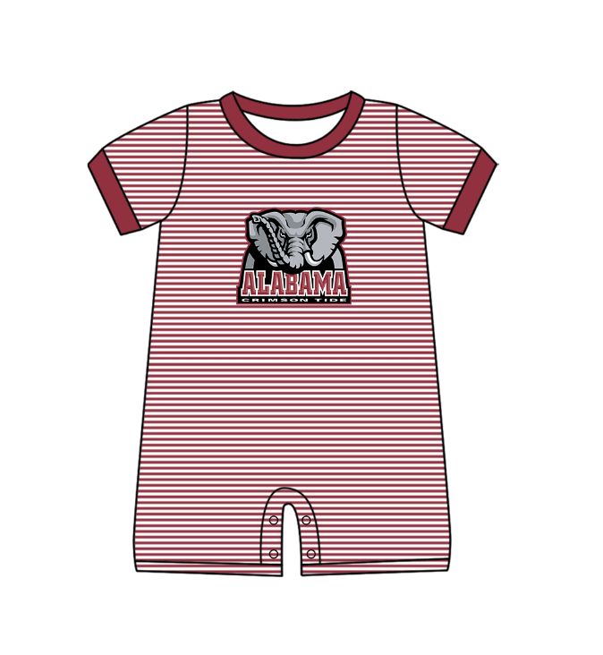 Preorder (moq 5)Baby Girls Short Sleeve Alabama Team Stripe Rompers