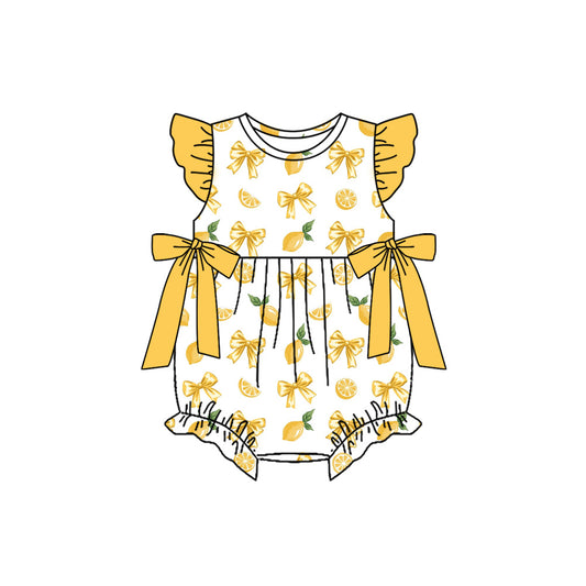 Preorder (moq 5)Baby Girls Flutter Sleeve Lemons Bows Ruffle Rompers