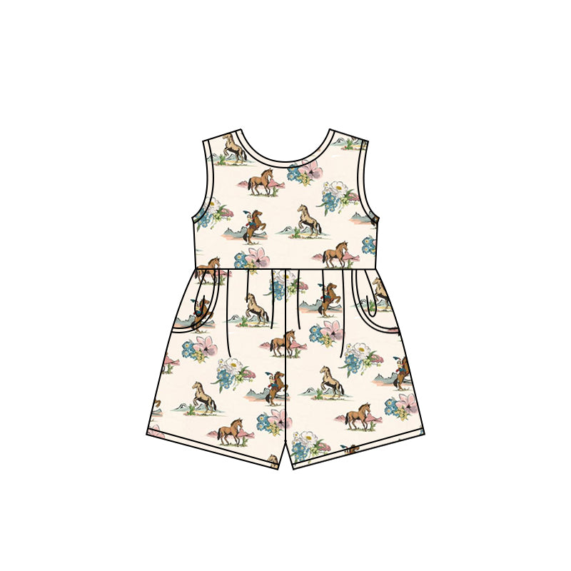 Preorder (moq 5)Baby Girls Western Rodeo Flowers Shorts Summer Jumpsuits