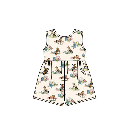 Preorder (moq 5)Baby Girls Western Rodeo Flowers Shorts Summer Jumpsuits